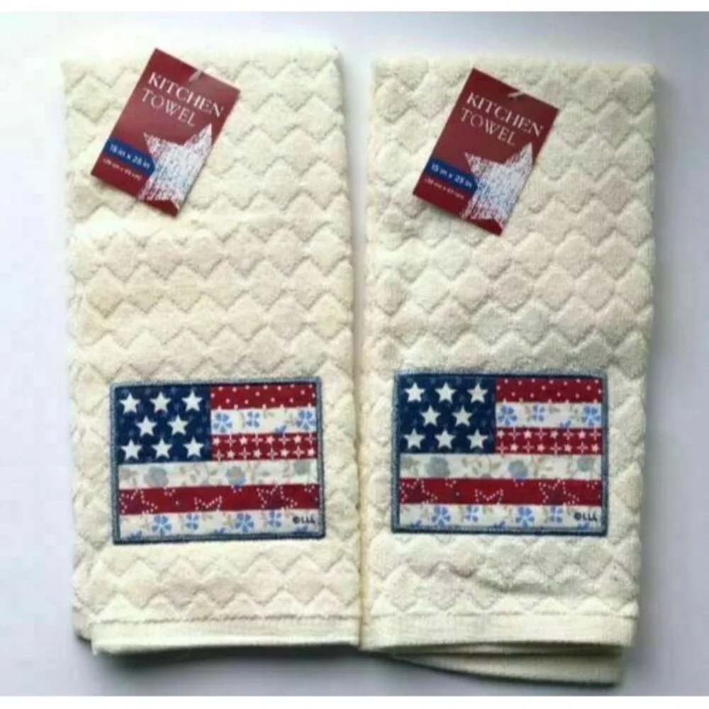 American Flag Kitchen Dish Towels Summer Patriotic BBQ 4th Of July Camp Set of 2